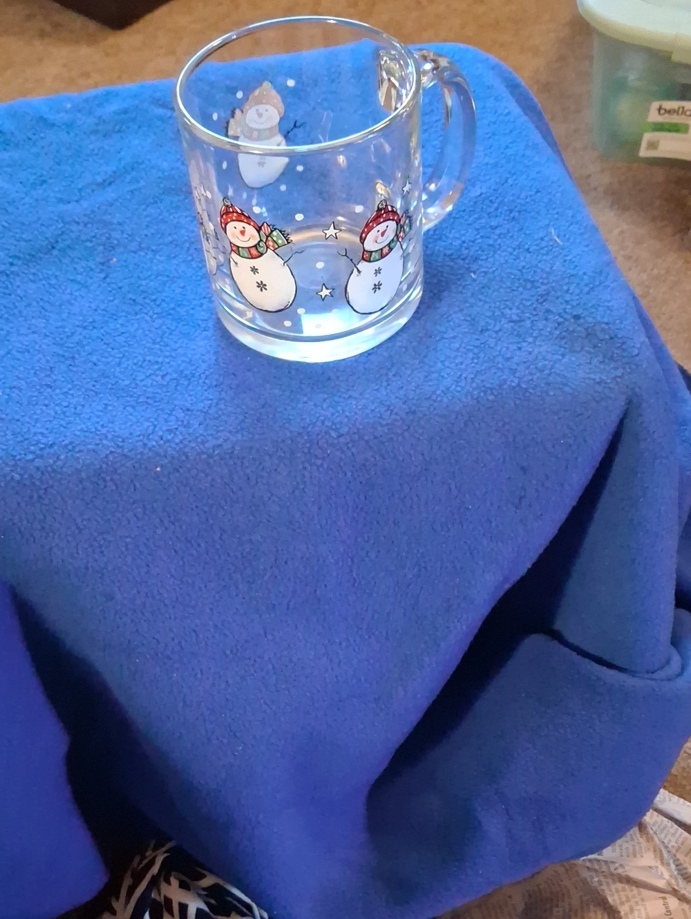 Clear Glass Snowman Mug Manufactured By  Libbey Glass Co Festive Graphics